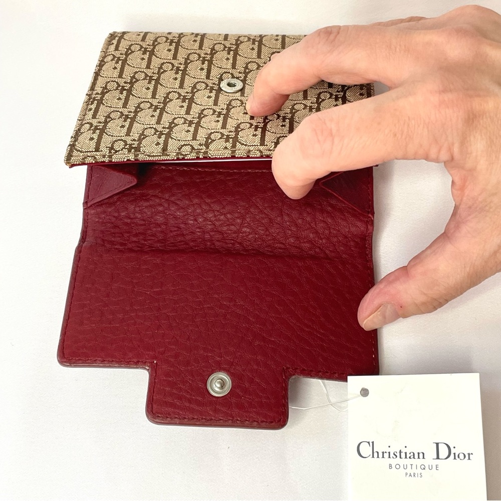 Dior Beige Logo Canvas Wallet with Bordeaux Leather – New with Tags - Picture 6 of 11